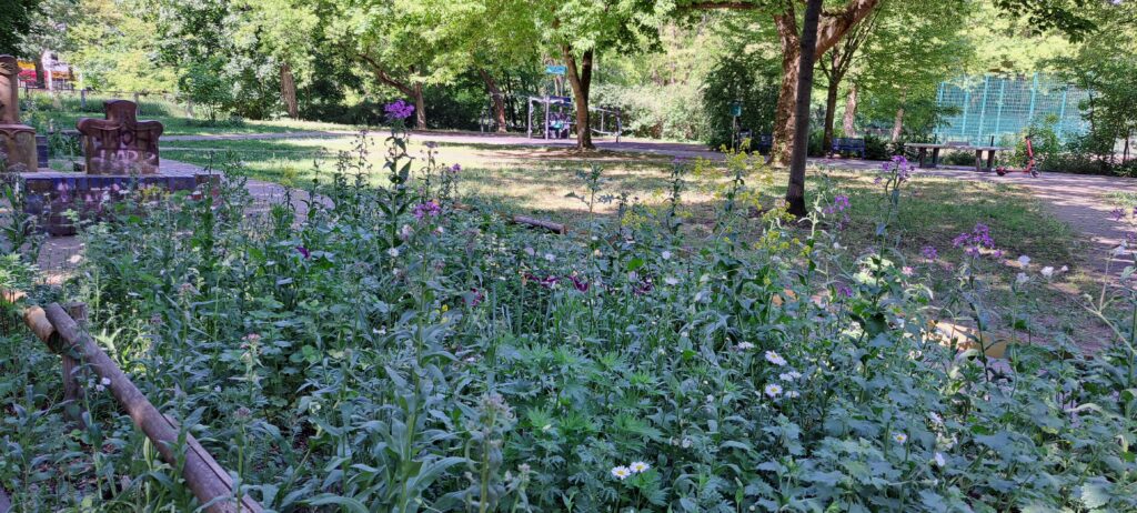 Blumenbeet an einem Spazierweg