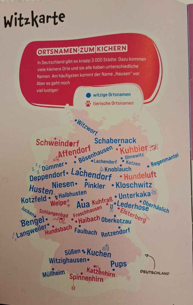 Landkarte von Deutschland mit Ortsnamen zum Kichern
